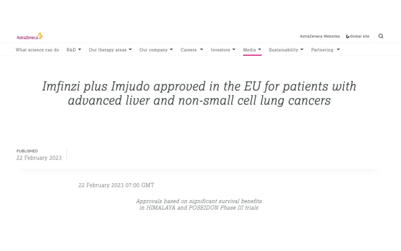 一线肝癌和 NSCLC！阿斯利康 PD-L1+ CTLA4 联合疗法获欧盟批准